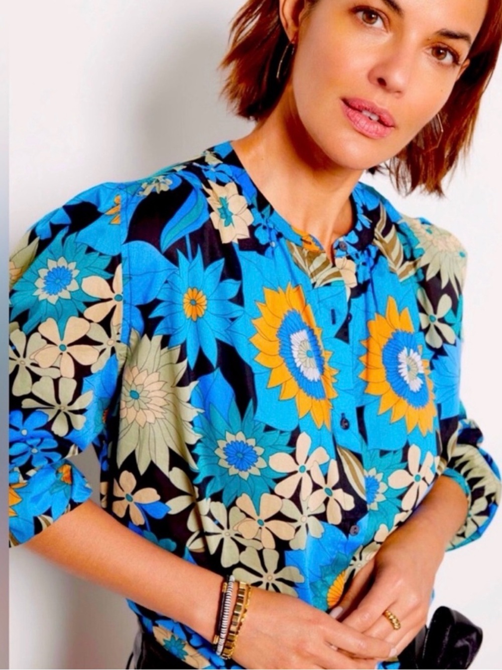 Rails Floral Button-Front Long Sleeve Top